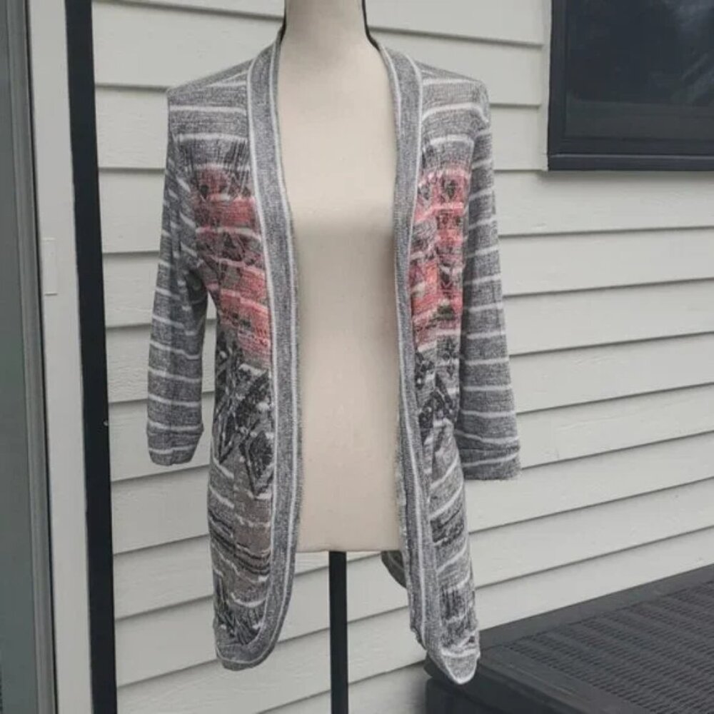 Vanity 3/4 Sleeve Striped Lightweight Open Front Cardigan | Shrug Cardigan